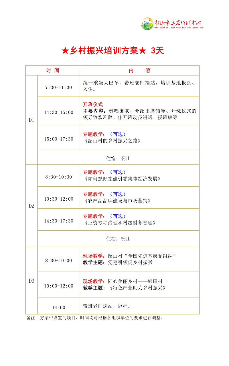 ★乡村振兴培训方案★ 3天(图1)