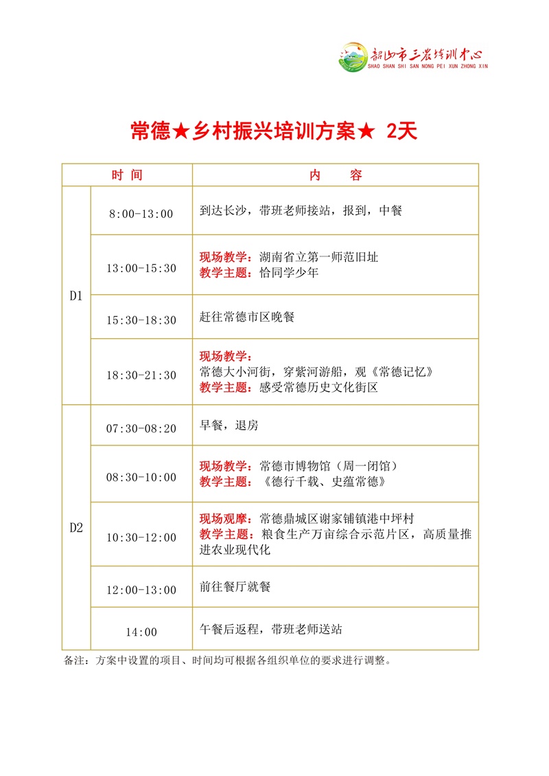 常德★乡村振兴培训方案★ 2天(图1)